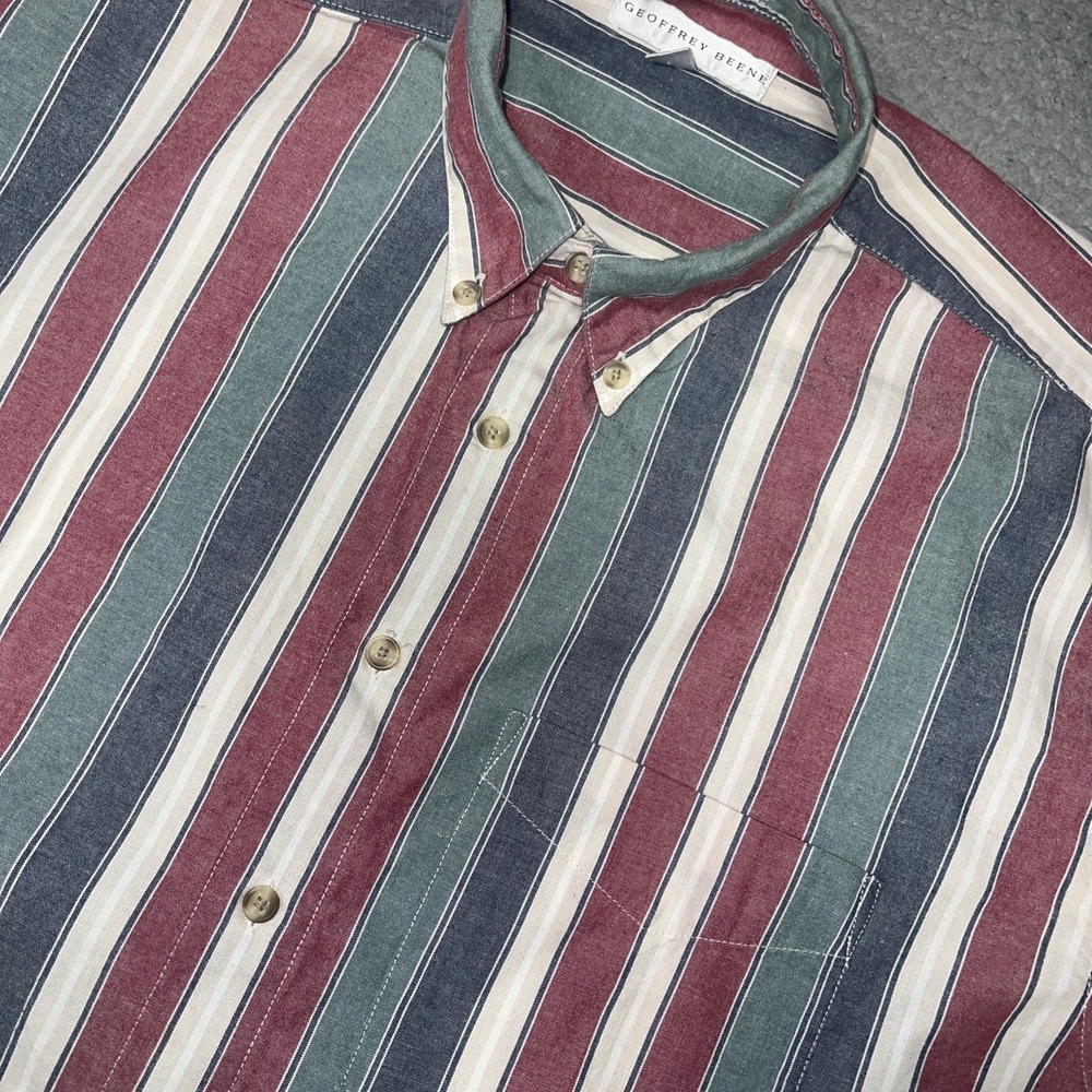 VTG Geoffrey Beene Shirt Men's Size L Red Striped Short Sleeve Button Down 90s